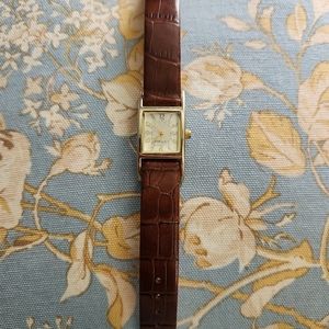 Nine West Rectangle Marble Face Leather Woman's Watch